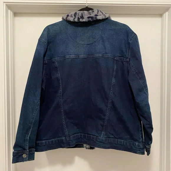 Y2K Faux Fur lined denim jacket women’s size 1X animal print cheetah girls - Picture 4 of 8